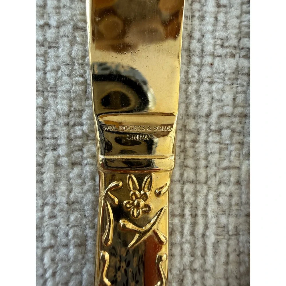 Vintage Wm Rogers & Son Golden Enchanted Rose Gold Electroplate Dinner Knives x3